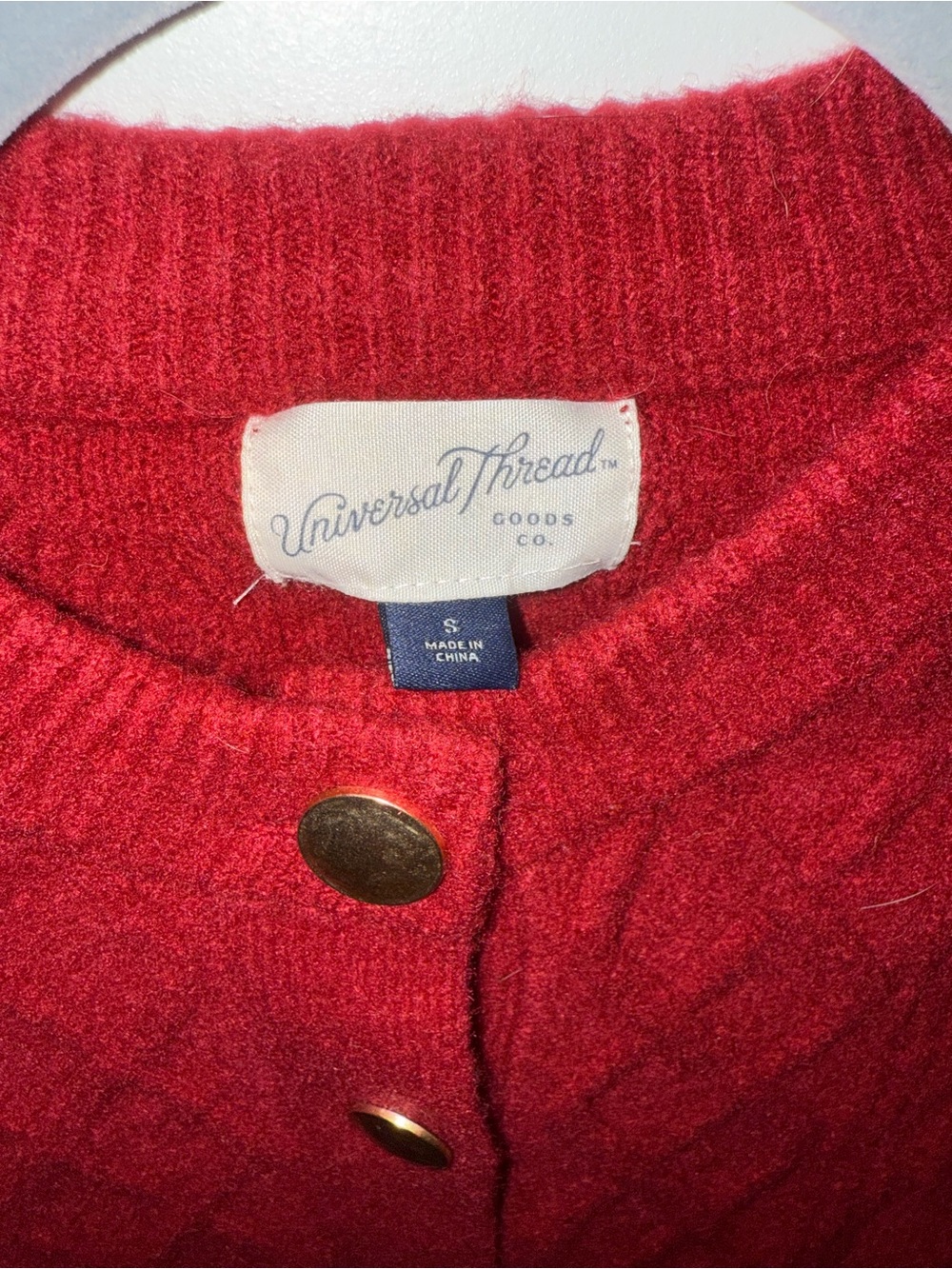 Universal Thread Red Button-Front Crewneck Cardigan